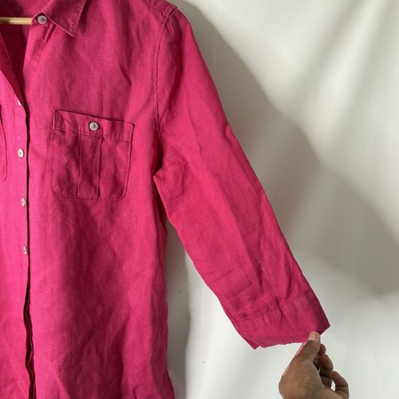 Chicos No-iron Linen Button down Tunic 3/4 Sleeve Sz 1 US 8 Coastal Lagenlook - Picture 5 of 11